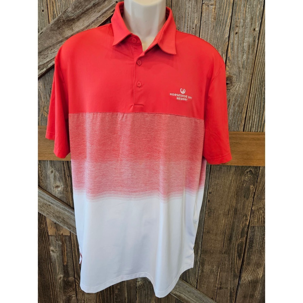 Adidas ombre colorblock golf polo w/ club logo sz XL orange white performance ^